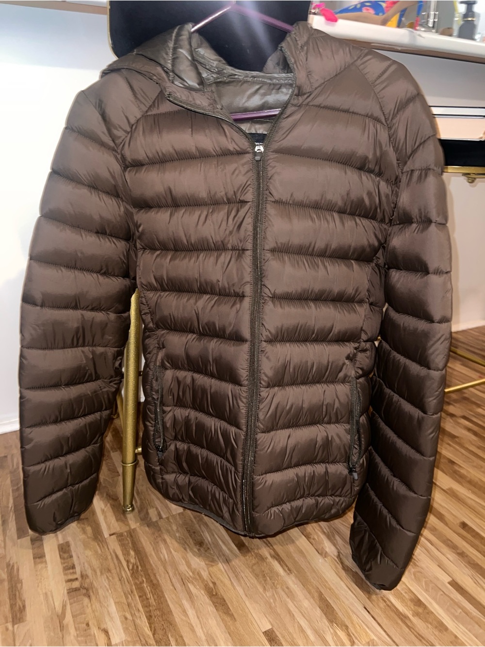 Lightweight Hooded Puffer Jacket - khaki